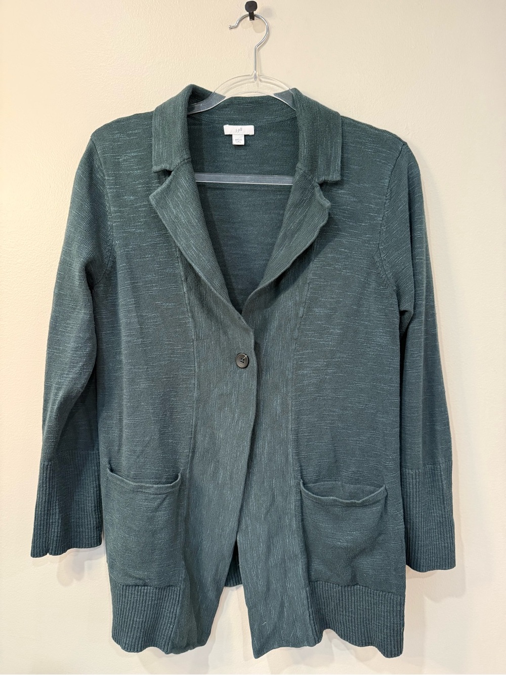J. Jill Cotton Blend Knit Sweater Blazer Cardigan Forest Green M Petite